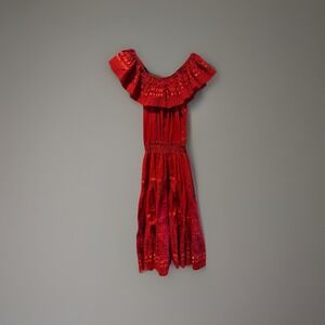 Vintage Girasol Mexican Off The Shoulder Lace‎ & Embroidered Dress Size M Boho